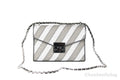 Medium PVC Striped Signature Rose Pearl Shoulder Grey Flap Michael Handbag Kors