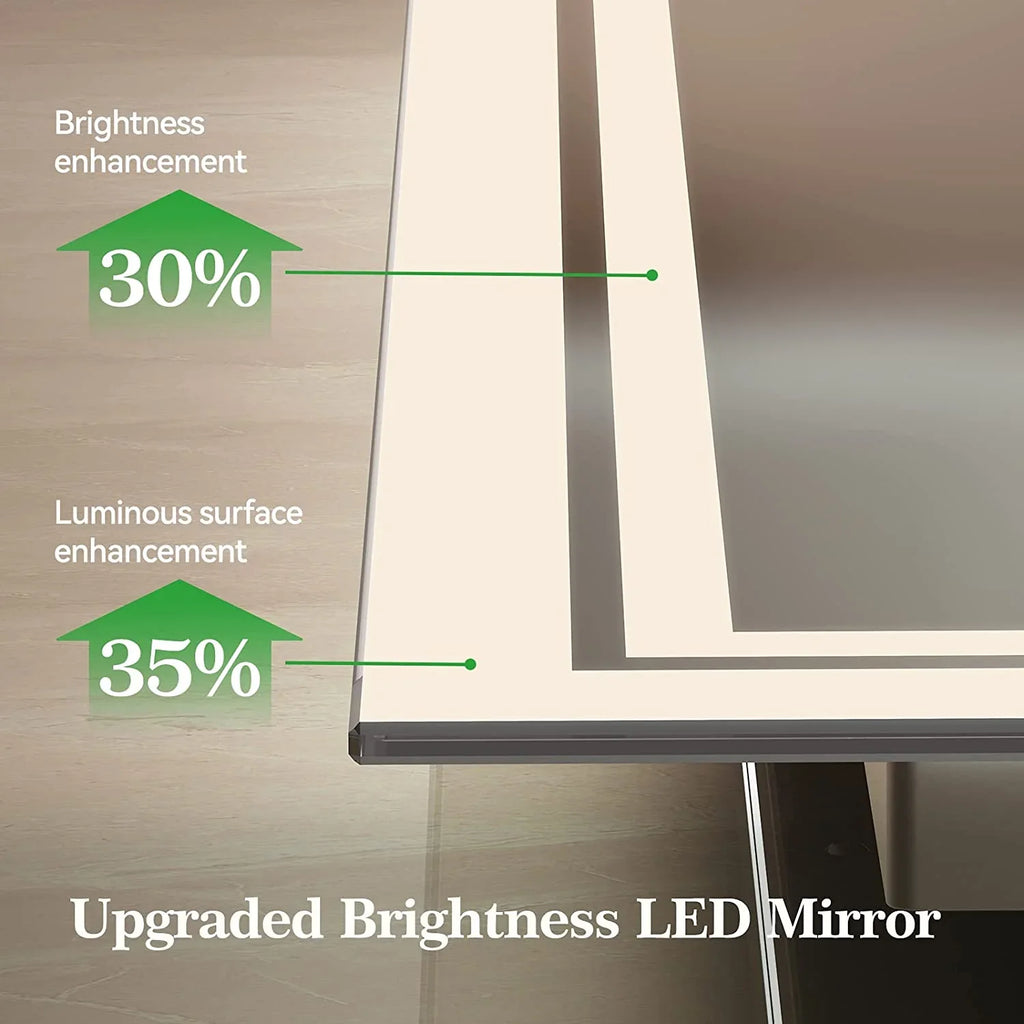 36x28 Wall-Mounted LED Mirror, Bathroom Touch with Backlit LED Mirror Bathroom Mirror, ANTEN Lights, Dimmable Inch Vanity Mirror Sensor, Bathroom Anti-Fog, Lighted 3000K-6000K,