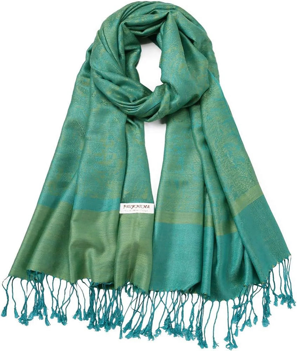Pashmina Stole Paisley Jacquard Two Wrap Cashmere Becolored Silk Scarf Reversible Tones Shawl
