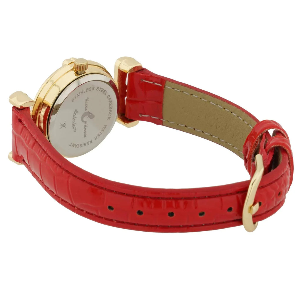 Murano - GlassOfVenice with Leather Glass Millefiori Multicolor Band Watch Red