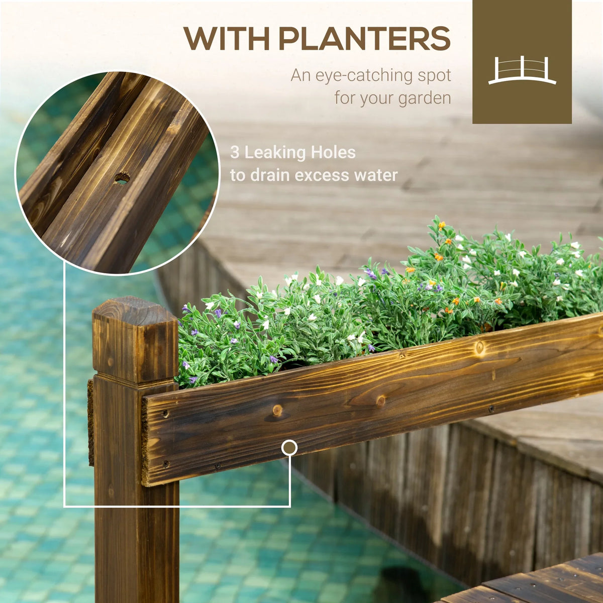 with Garden Wooden Footbridge Arc Finish Outsunny Planters, Bridge Stained