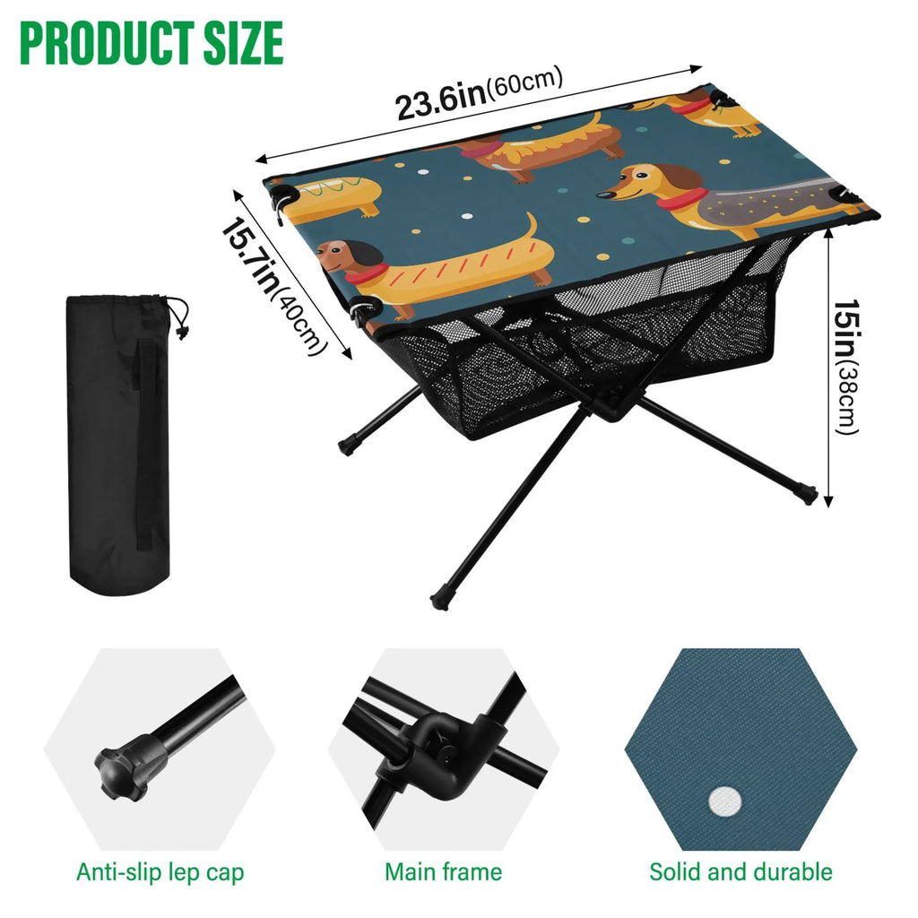 Outdoor Compact Dachshund Table Portable Bag Folding Storage Dogs Fishing Cartoon Picnic for Camping Table Table with BBQ Beach Travel