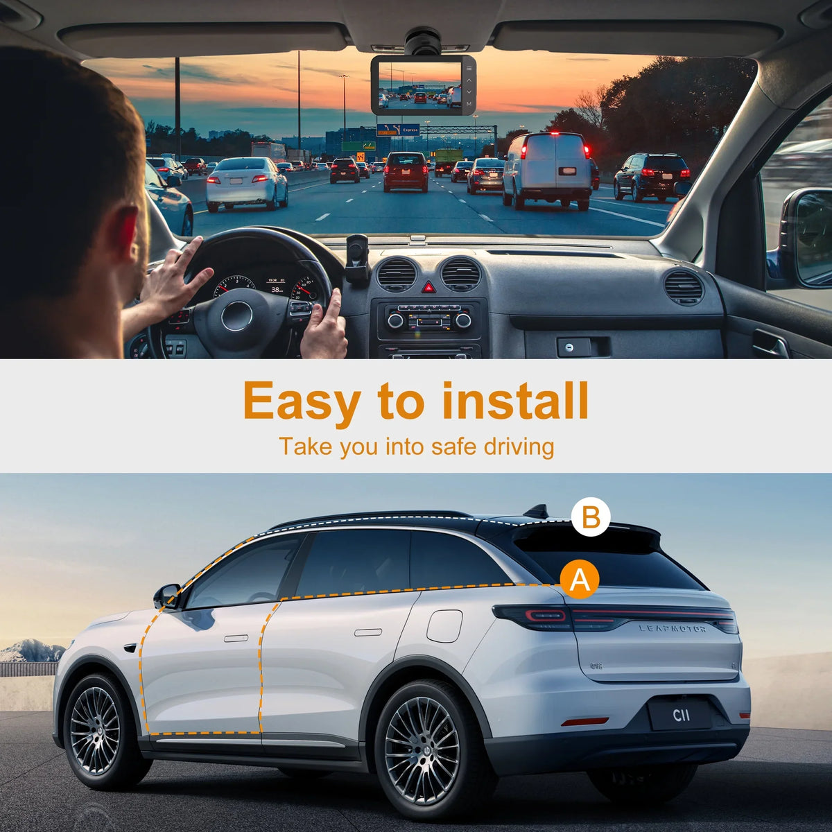 with and Loop WiFi For 3'' and Night GCZ 4K IPS 24H Dashcam HD Touchscreen GPS, Dash Rear Vision, with G-Sensor, Front Full Cam and and Parking Recording Mode Car