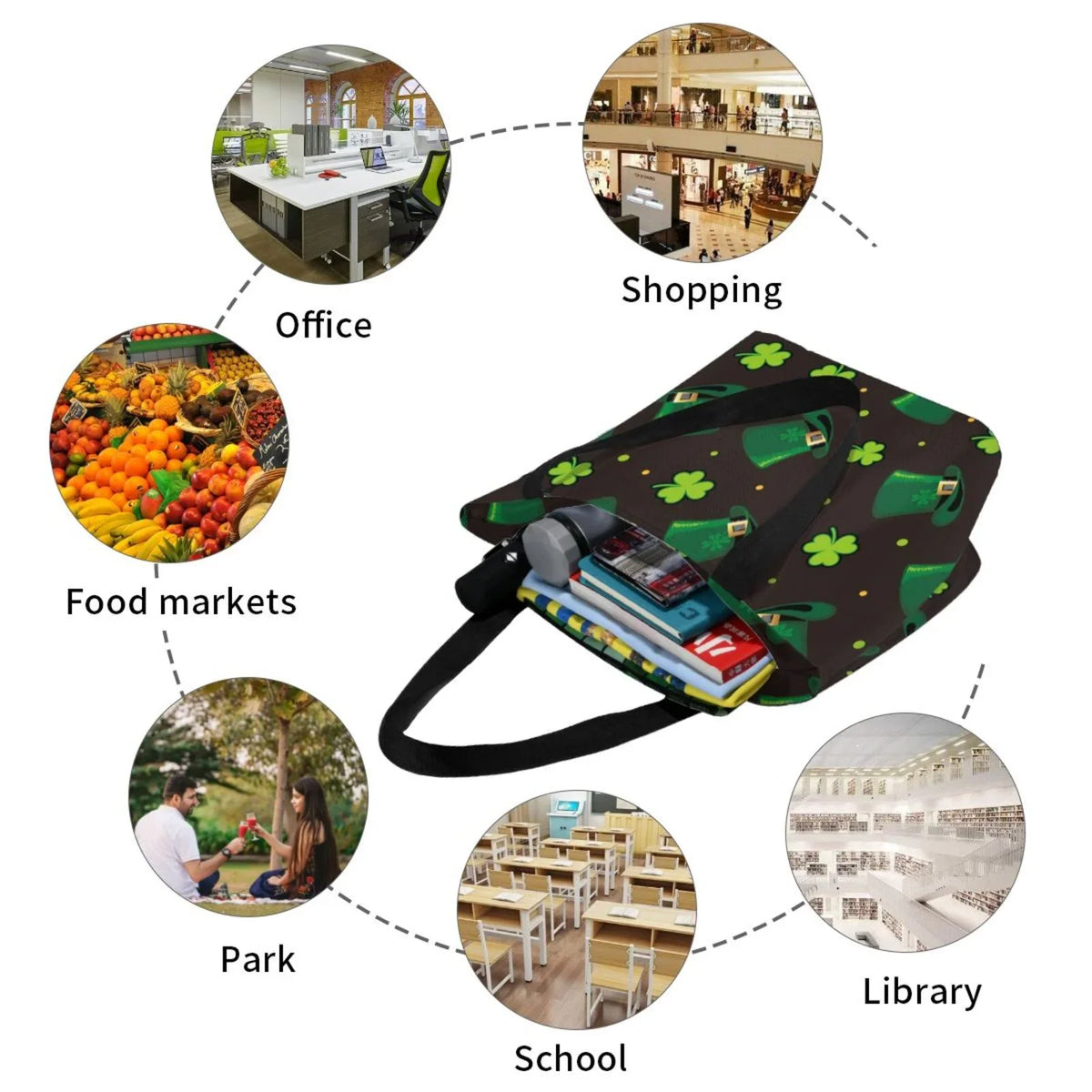 Handbag Canvas for Zip, Groceries, Shoulder Day8 Bag Shopping with Bag, Suitable Stylish Fitness St. Office, Patrick's Buying Tote Easygdp