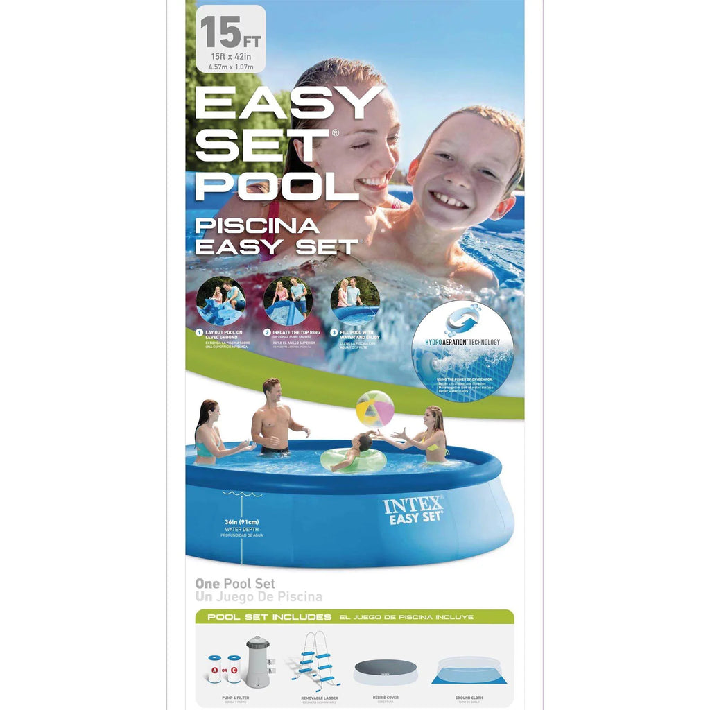 x 42" Intex Kit 15' Portable Inflatable and Pool Maintenance Swimming Set Easy
