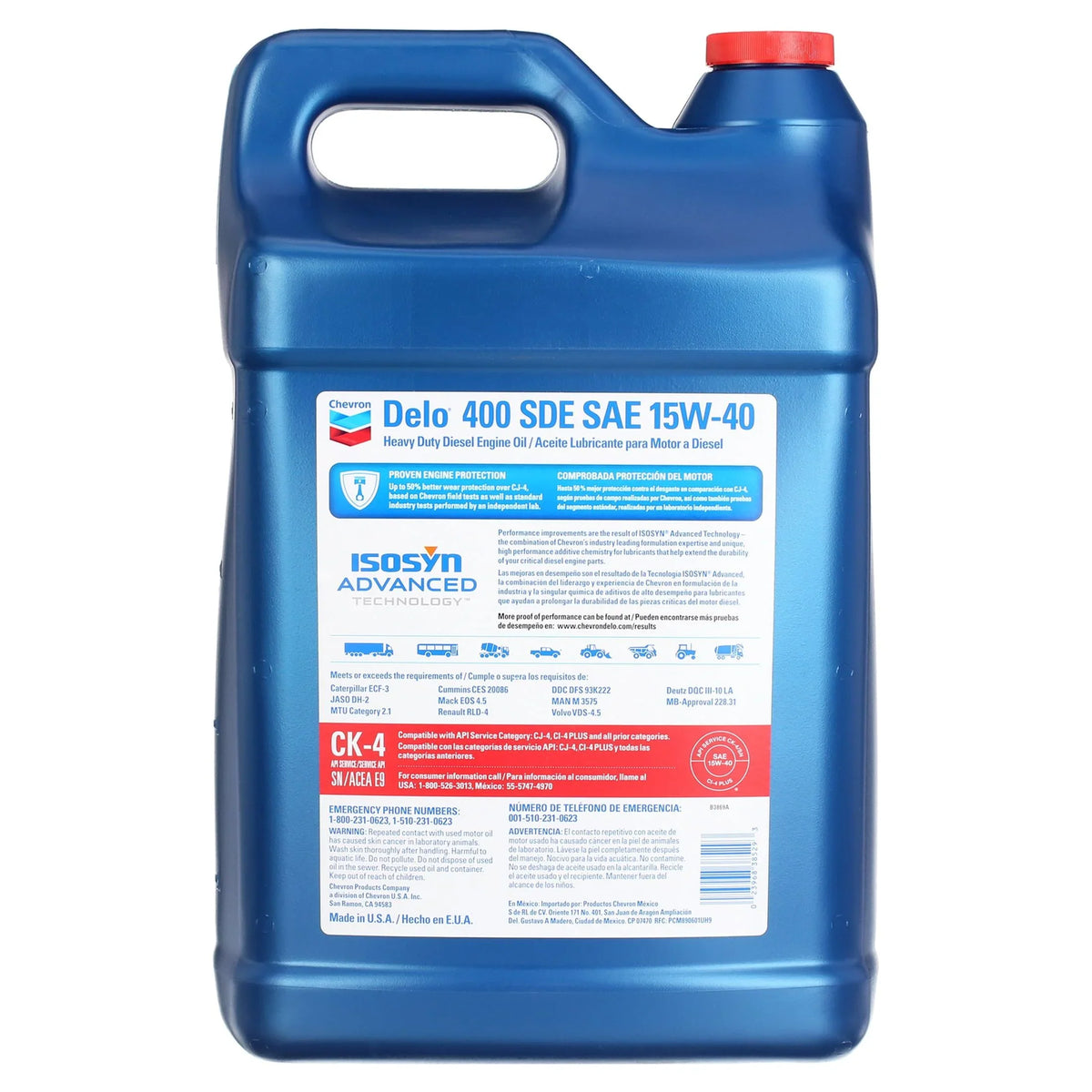 Motor 2.5 400 CK-4 15W-40 SDE Oil, Heavy Chevron Gallons Duty Diesel Delo