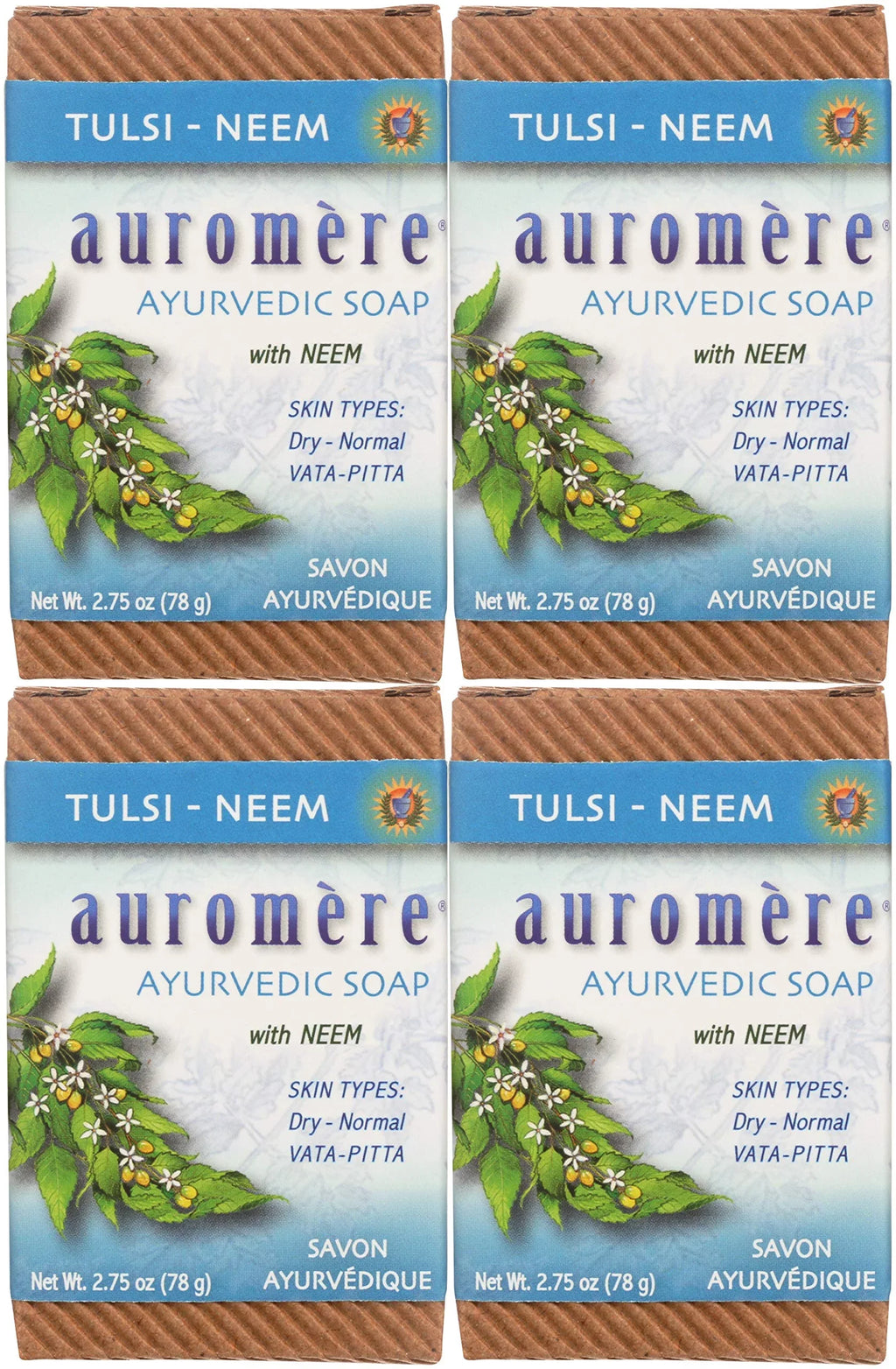 Natural, Free, Vegan, Auromere Bar Friendly, Handmade, Cruelty Pack. - 4 Tulsi Oz), Neem Gmo Eco (2.75 Non Soap, Ayurvedic