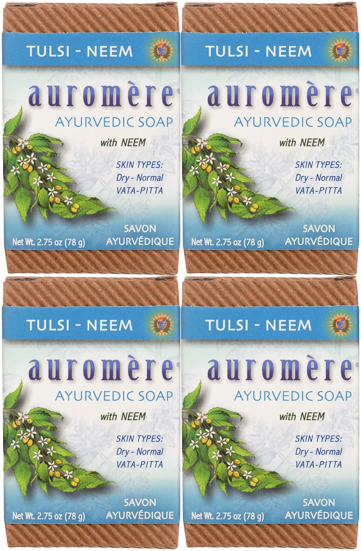 Natural, Free, Vegan, Auromere Bar Friendly, Handmade, Cruelty Pack. - 4 Tulsi Oz), Neem Gmo Eco (2.75 Non Soap, Ayurvedic