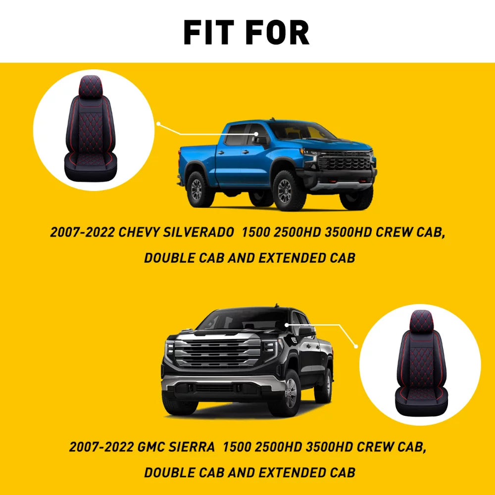 3500 Black-Red) Cab Sierra 1500/2500 for Silverado Covers Crew,Double,Extended HD Car Full Seat 2007-2023 Set HD GMC Set, / Truck(Full or Fit Pickup