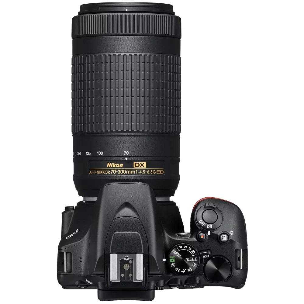 Nikon 70-300mm with ED, f/4.5-6.3G VR NIKKOR AF-P 18-55mm NIKKOR Black DX-Format DSLR D3500 Two & f/3.5-5.6G DX AF-P Lens DX Kit
