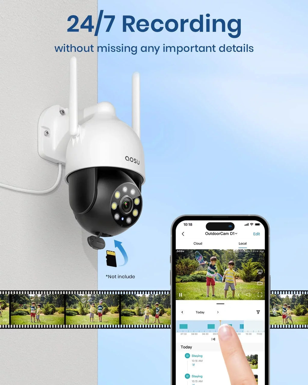 Camera Way Surveillance 2K with , Sensor, Outdoor AOSU Camera, Night Security Camera Motion , IP66 Audio View PIR WiFi Home Vision Color 2 Security for Waterproof Camera 360°