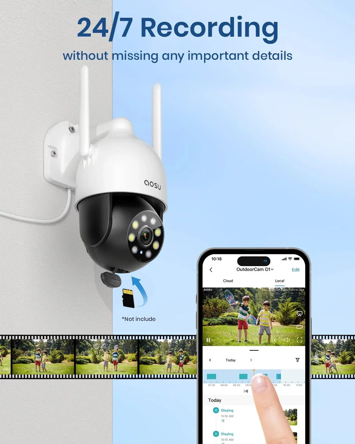 Camera Way Surveillance 2K with , Sensor, Outdoor AOSU Camera, Night Security Camera Motion , IP66 Audio View PIR WiFi Home Vision Color 2 Security for Waterproof Camera 360°