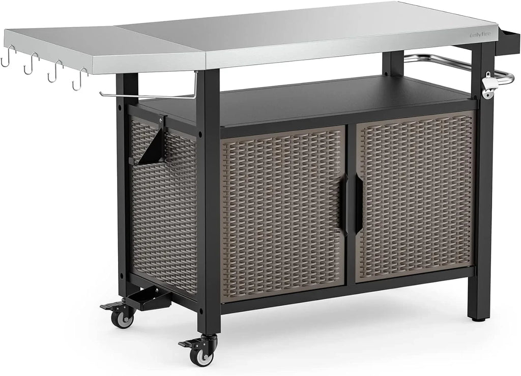 and Dining Side Kitchen with Worktable XL Cart with Storage SUSIMOND Stainless Outdoor Countertop, for Shelf Island Steel 53-Inch Table Rolling Wheels Indoor Cabinet