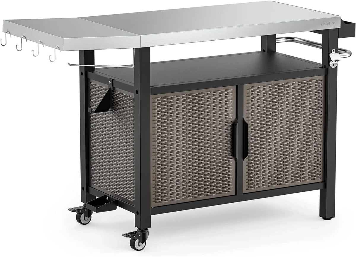 and Dining Side Kitchen with Worktable XL Cart with Storage SUSIMOND Stainless Outdoor Countertop, for Shelf Island Steel 53-Inch Table Rolling Wheels Indoor Cabinet