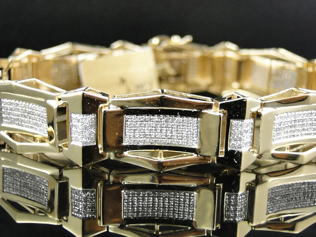 10K Gold Bracelet Ct Mens Genuine Inch 3.1 Set Pave White 8.5 Cut Round Diamond