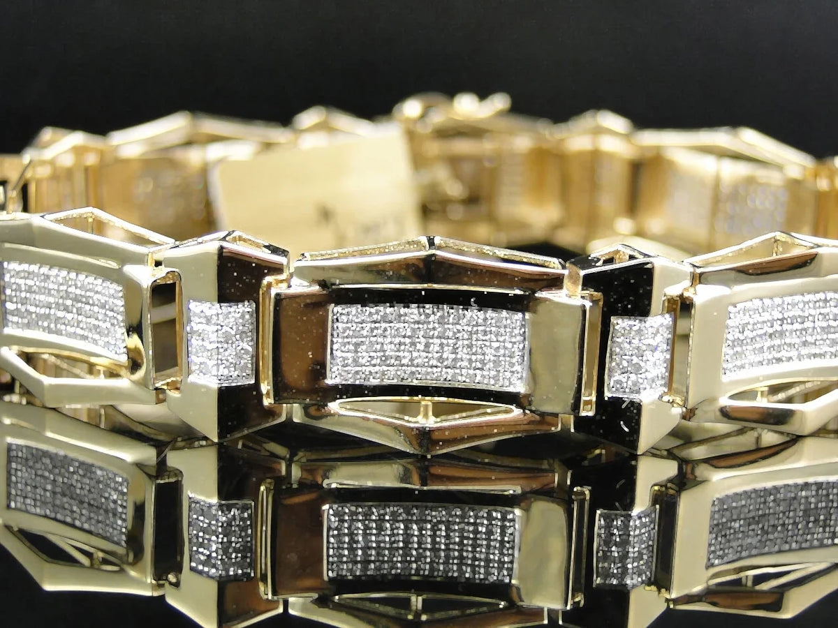 10K Gold Bracelet Ct Mens Genuine Inch 3.1 Set Pave White 8.5 Cut Round Diamond