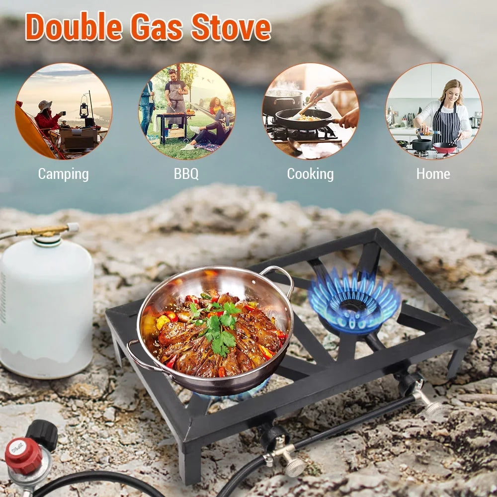 Gas Propane Size Stove Patio Double Cast for Camping BBQ Standard Lixada Iron Cooking
