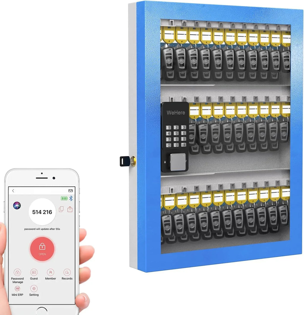 Security Bluetooth/Fixed Half-Remote Lock Box for Key Cabinet Car Lockbox, Key Smart APP Code OTP Plus, Share Dealership，， Mount, 96 Wall Storage