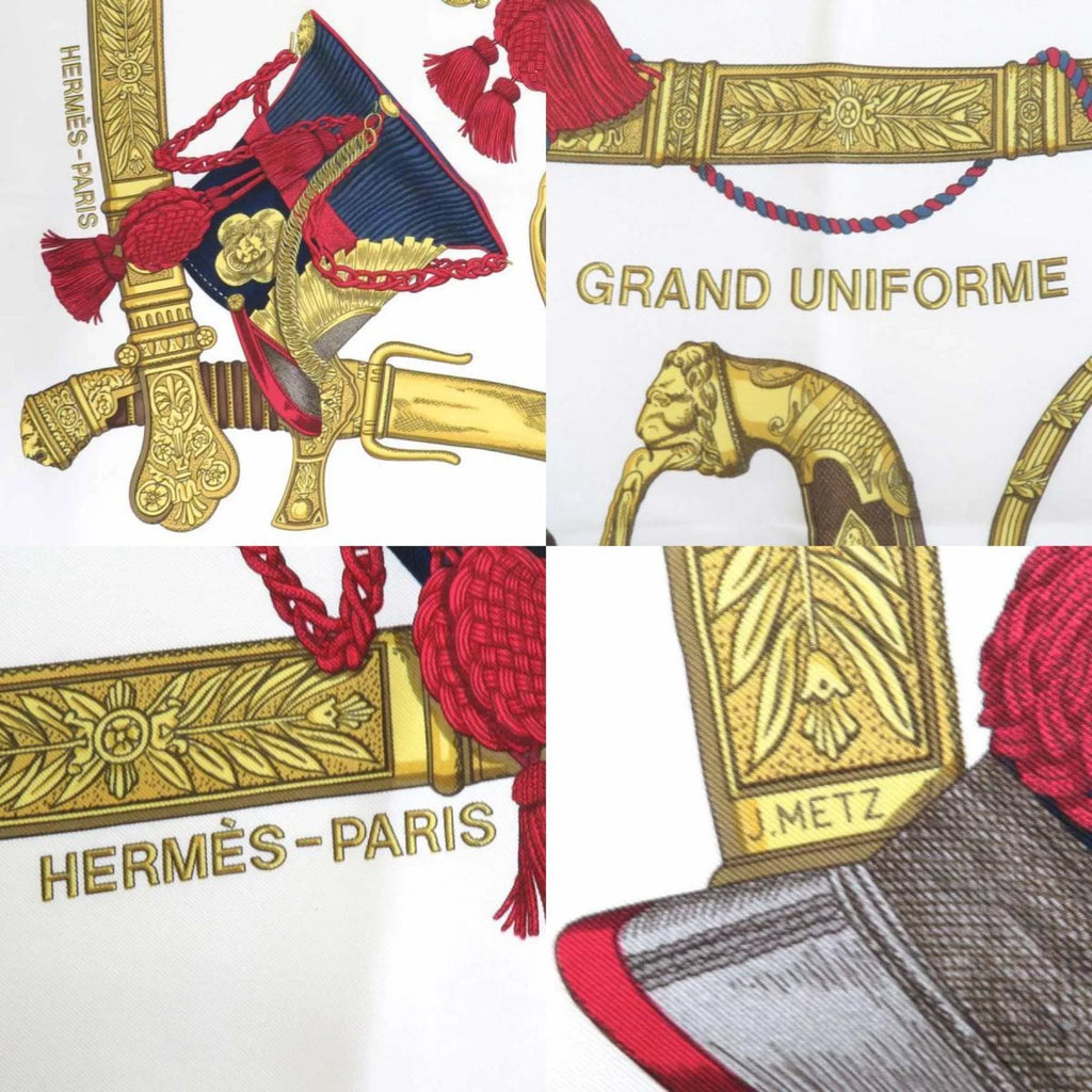 GRAND Hermes Ladies 90 (Good) Off-White/Multicolor Scarf Carre UNIFORME HERMES Pre-Owned Silk