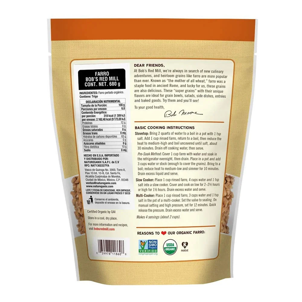 Organic Bob's Red Farro (Pack 4) Grain, Mill of 24 Ounce
