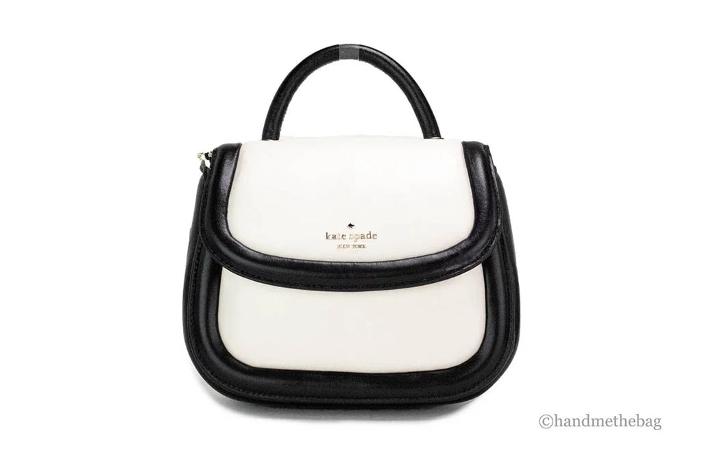Handle Puffy Purse Bag Spade Flap Black Kate Crossbody Top Leather Colorblock