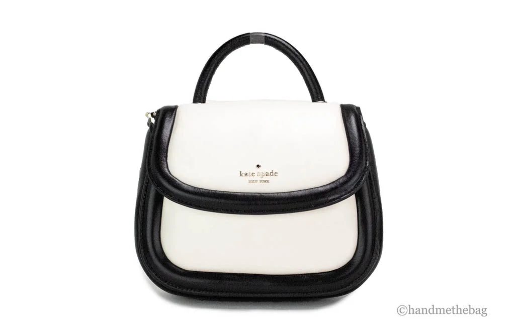 Handle Puffy Purse Bag Spade Flap Black Kate Crossbody Top Leather Colorblock