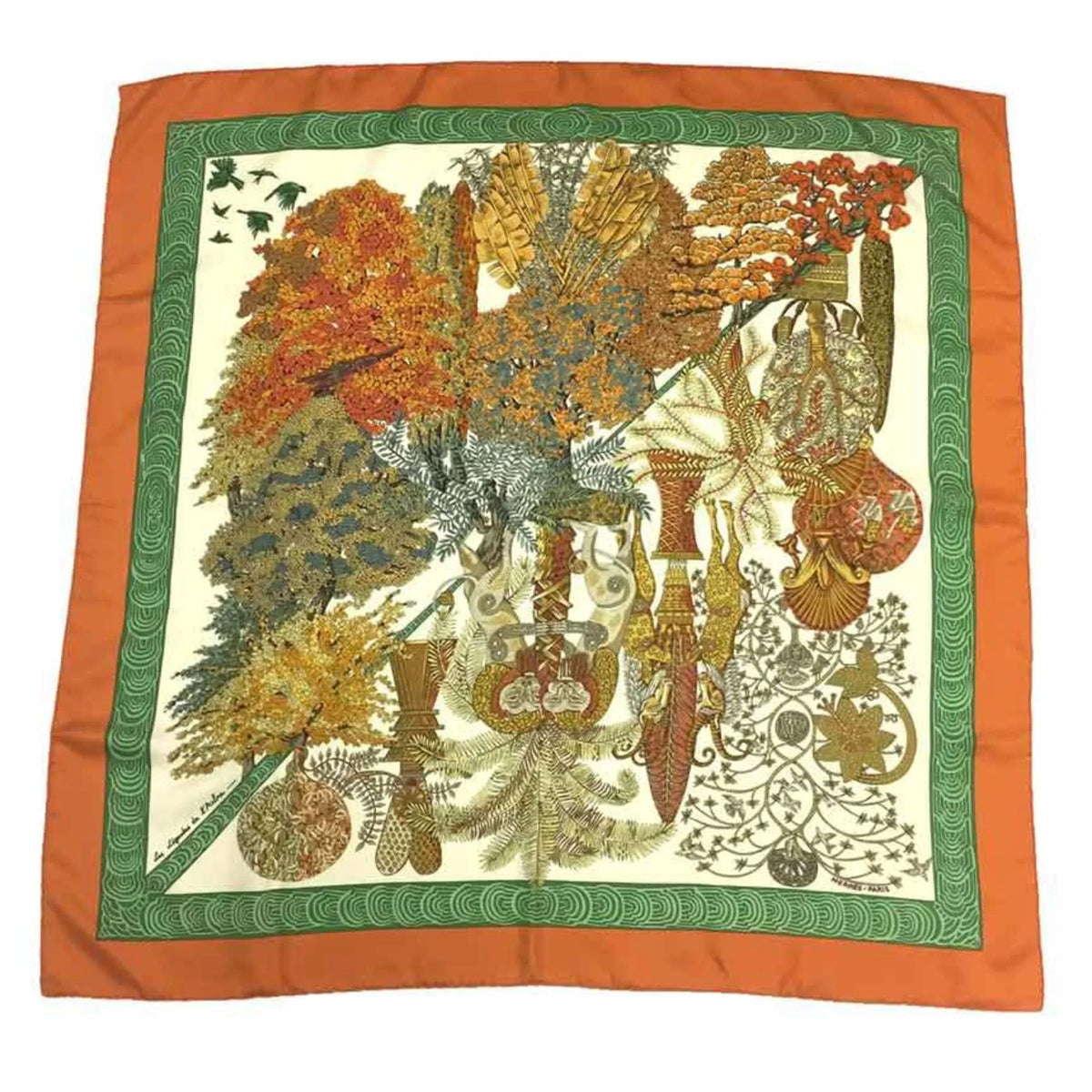 Pre-Owned Les (Good) aq7062 Legendes Silk Orange HERMES Legend Tree Hermes 100% Scarf de Green Carre Muffler x 90 l'Arbre