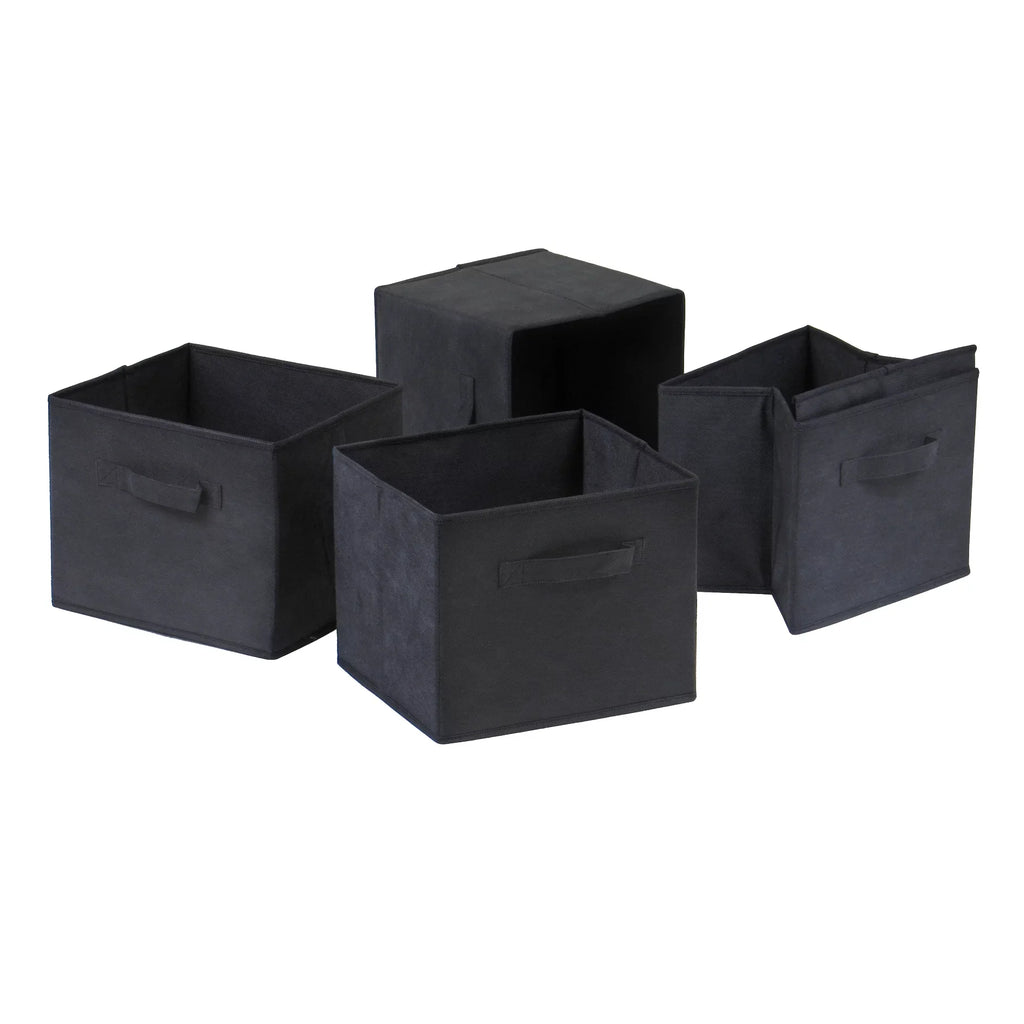 Capri Narrow 5-Pc Wood Finish Baskets, 4 Shelf Fabric Set, Espresso Black & Foldable Winsome