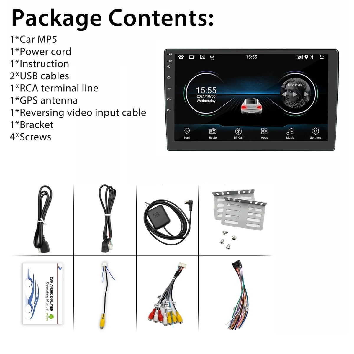 Camera(2+16GB) With Mirror 2022 10.1 Screen Android Touch Bluetooth Double Inch Radio Stereo Backup Car Din GPS FM, Link, Navigate