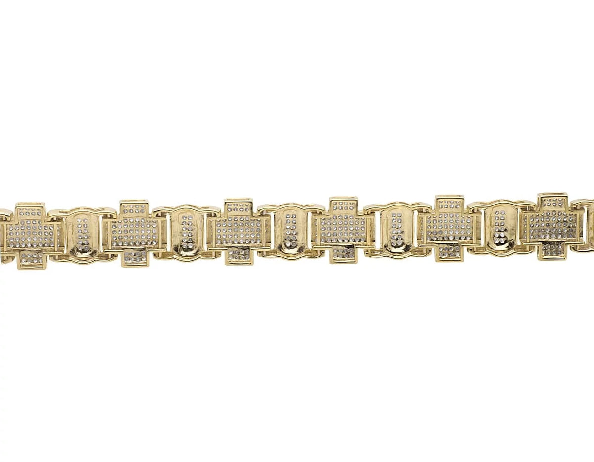 4.5ct 8" Yellow Cross Link Diamond Genuine Statement Bracelet Gold Men's 10K Pave