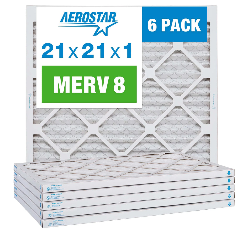 Pack AC 8 Air Filter, Pleated Filter, Aerostar Air 21x21x1 Furnace MERV 6