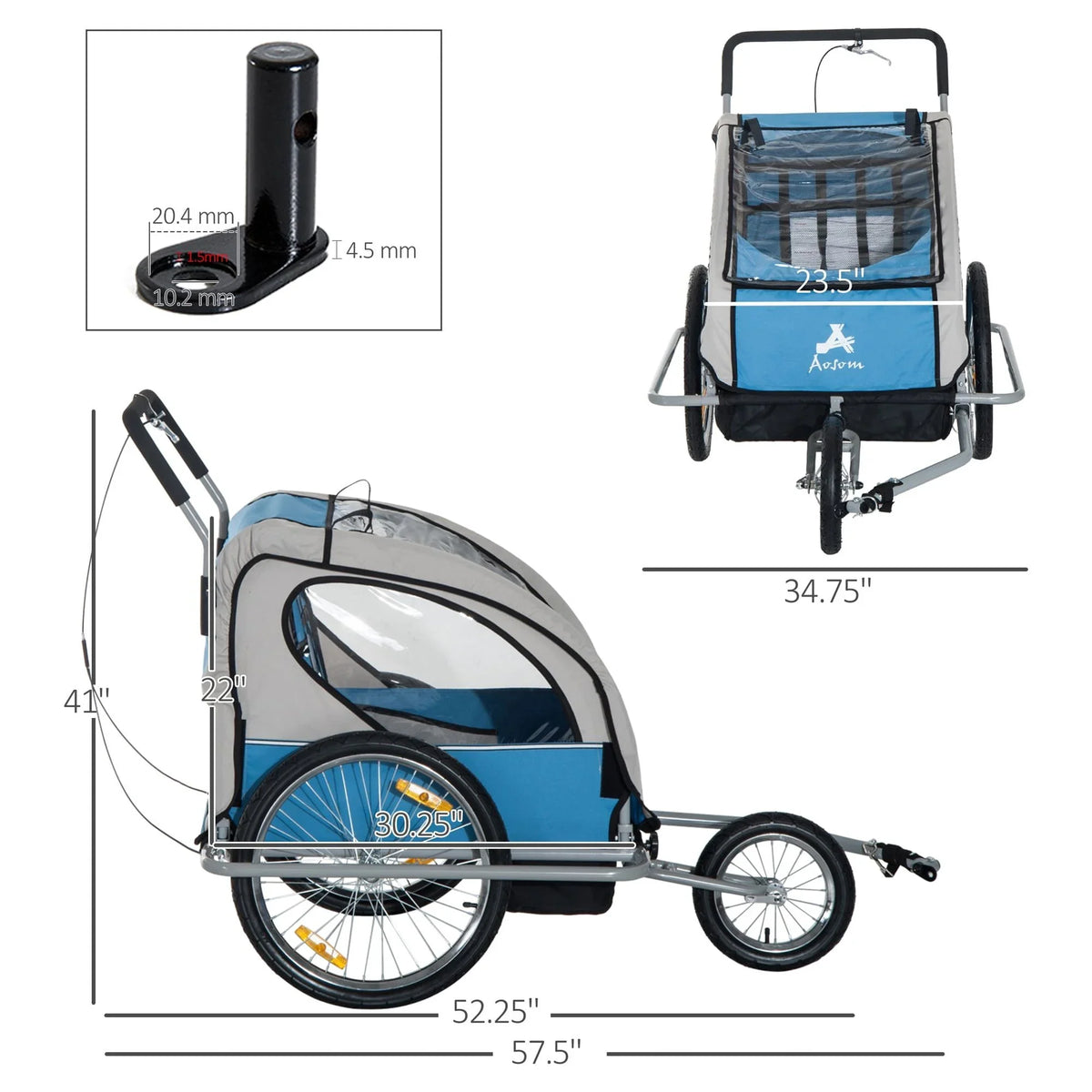 Safety Two-Wheel - Trailer 2 Harnesses 2-In-1 Bicycle Child Double Aosom With Elite Cargo Blue And Jogger
