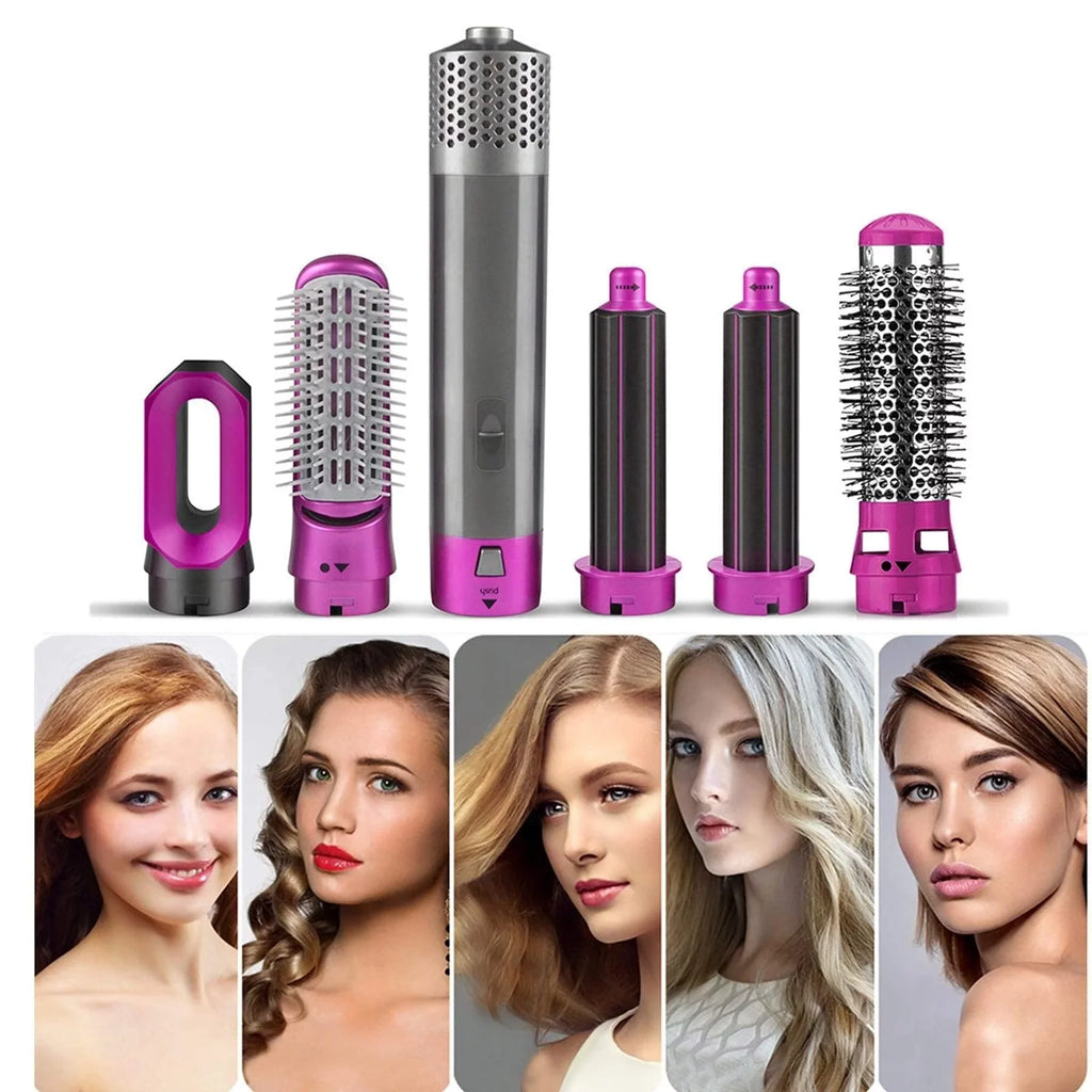 Color: PinkGold Dryer Hair with Heads 5-in-1 Automatic Dryer - Brush Brush Blow Straightening Electric Negative and Brush Styler Curling for - Hair Styling, Detachable Ionic