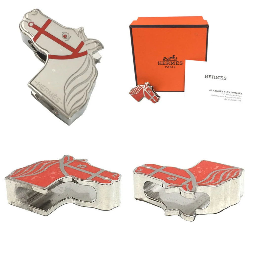 Quadrige 2022 Collection Muffler New) Hermes Scarf HERMES Pre-Owned Twilly Ring Orange/Silver Women's (Like