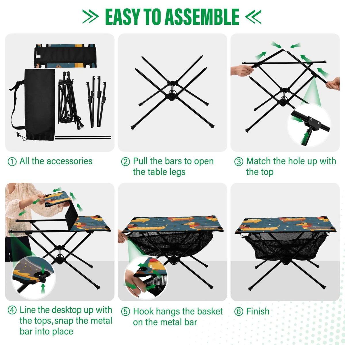 Outdoor Compact Dachshund Table Portable Bag Folding Storage Dogs Fishing Cartoon Picnic for Camping Table Table with BBQ Beach Travel