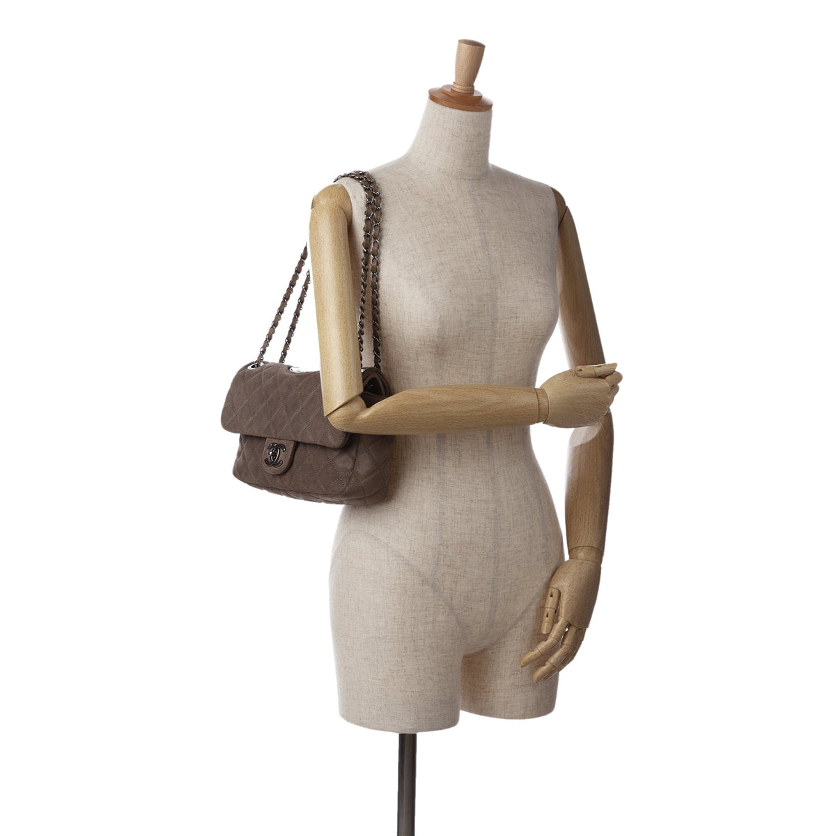 Bag Flap Unisex Suede Authenticated Small Shoulder Leather Double Classic Brown Pre-Owned Chanel
