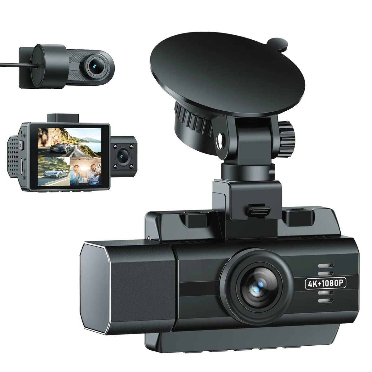 Car Dashcam with Front 2K+1080P+1080P and Monitor Camera Camera, Dash IR 3 Night Vision, 4K+1080P Dash WDR,G-Sensor, Rear Inside, 4K Parking Channel Triple Cam TOGUARD