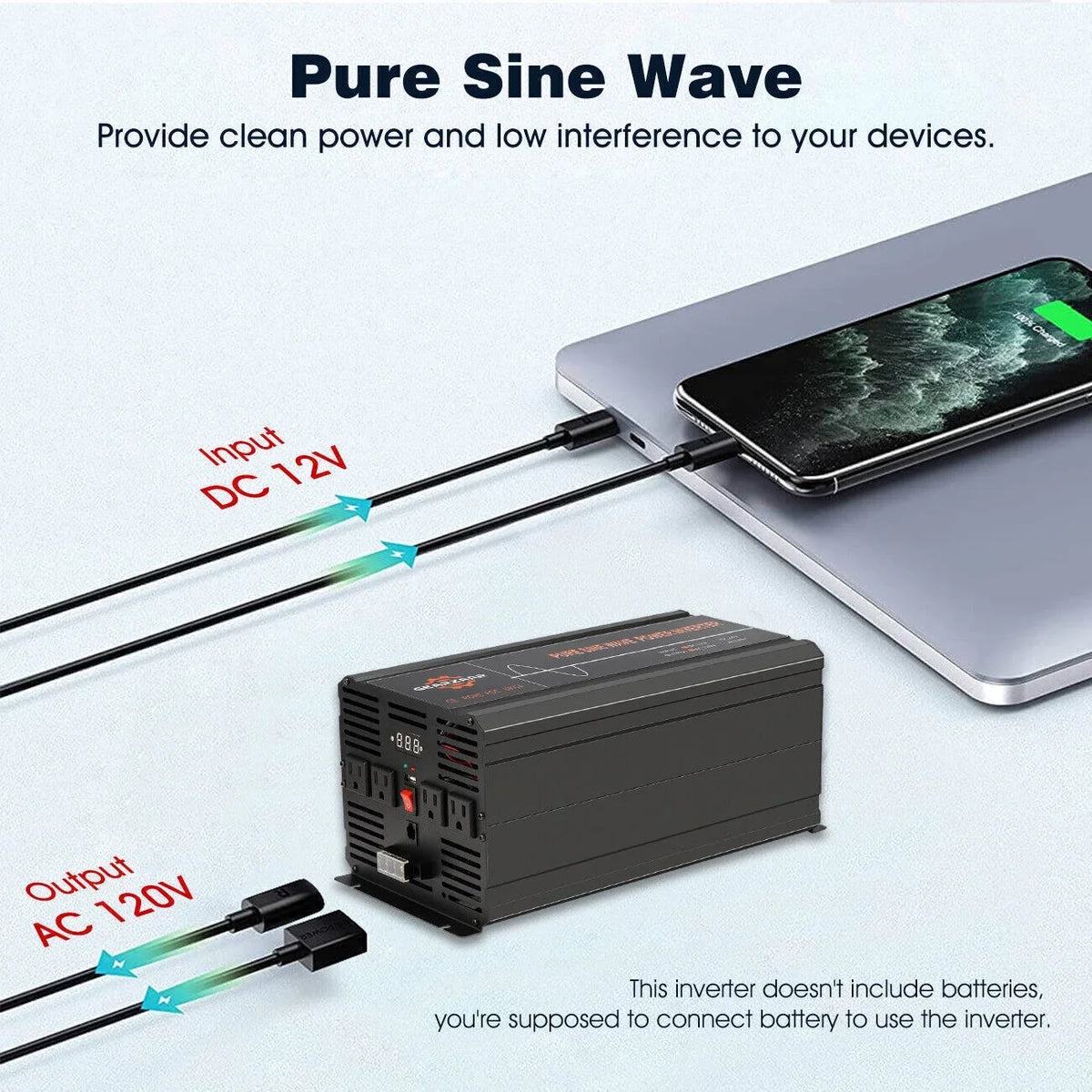 DC Sine 12V Car Power Inverter Pure 7000W Car To RV Converter LCD Solar AC 120V Wave