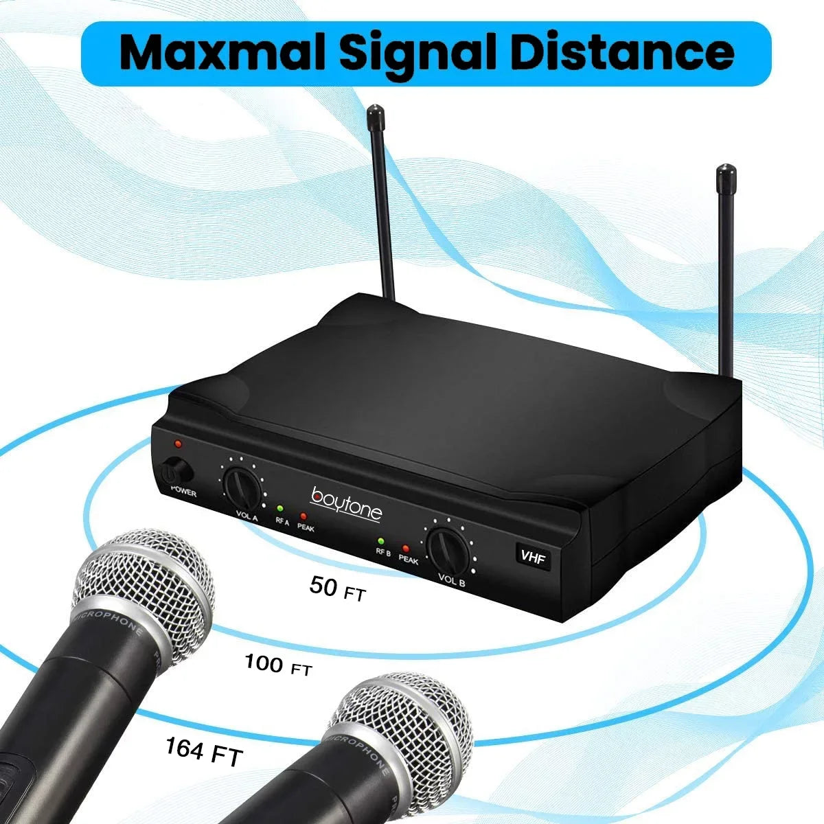Dual BT-42VM VHF Mic System - Transmitter Receiver, Carrying DJ, Fixed Dual for Wireless Dynamic Boytone Karaoke, Wireless Handheld Channel Mics, Conference, Microphone Frequency 2 Church, Cases