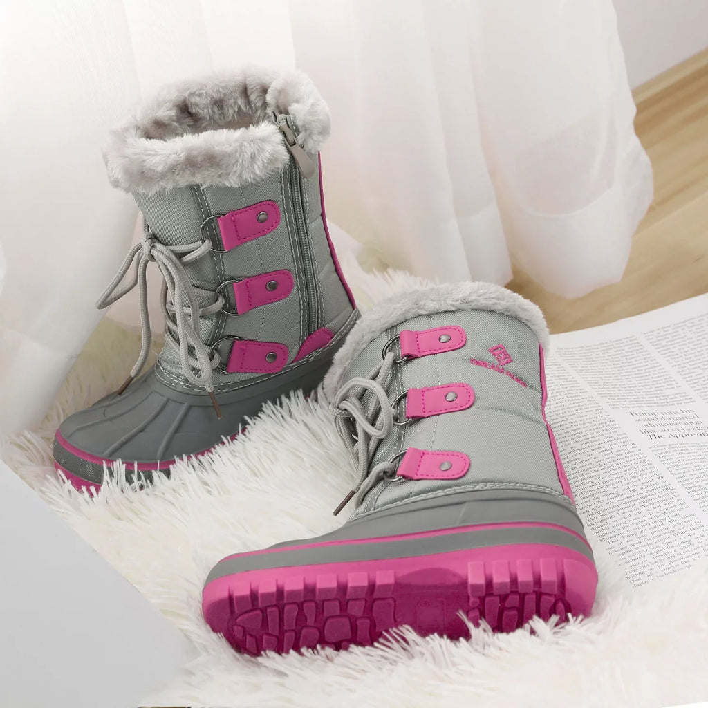 Ankle Boots GREY/FUCHSIA 5 Faux Soft Pairs Big Winter Fur-Lined Warm Toddler Kid Boots FORESTER Dream Kids Boys Shoes Size Snow Girls