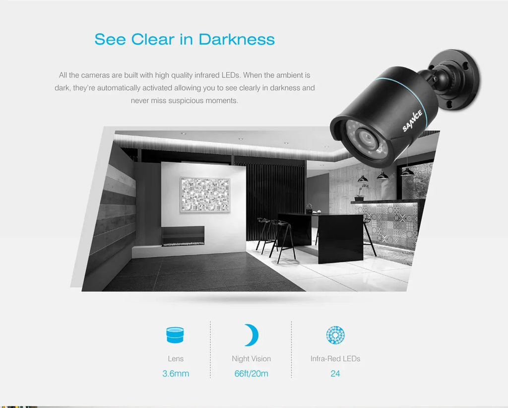 Kits SANNCE HDD CCTV Security 960H DVR Motion IR Detection, Video with System HD Outdoor 8CH Cameras Included 6Pcs 720P No Home Surveillance