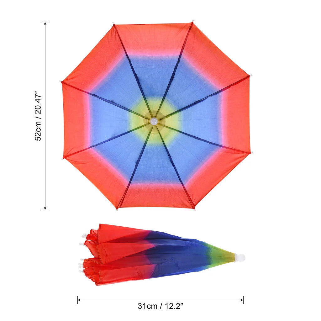 Uxcell Pack Umbrella Color Folding Head Rain Cap Fishing 20" Umbrella Rainbow Sun Hat 4