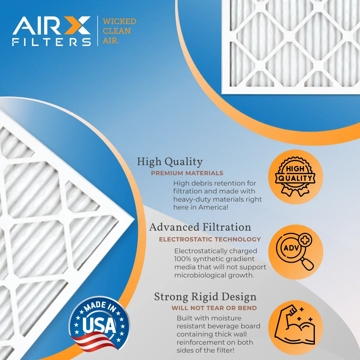 Conditioner Electrostatic USA Made Premium FPR WICKED Filter 20x25x2 FILTERS Comparable CLEAN 2200 Furnace 20x25x2 Pleated 1500 AIRX Air MERV - Pack AC 9 MPR by Filters Filter 6 & AIR. Air HVAC to 13