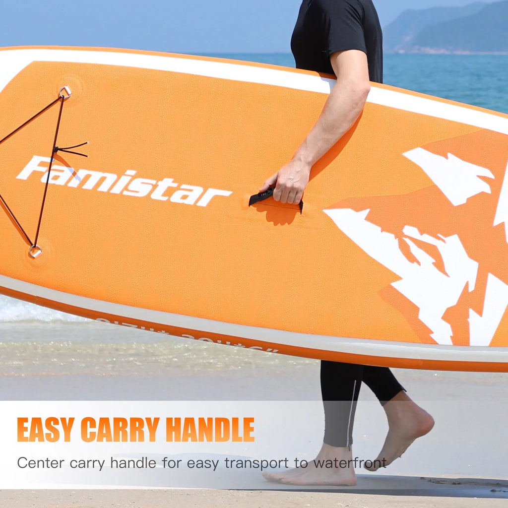 SUP/ & Control, Non-Slip Boat-Orange Adult Bottom Standing Surf Famistar Up Stand 10' Wide 3 Deck Board Inflatable Pins | Stance, Paddle Paddling, (6"Thick) with Fin for |Youth