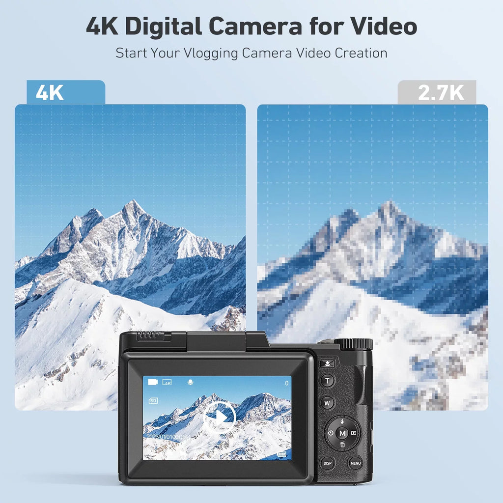 Macro for YouTube Camera Camera 16X Vlogging 180°Flip Photography Digital 3’’ 4K & Digital Flash, Zoom Function with Camera 48MP MARVUE Liftable Screen