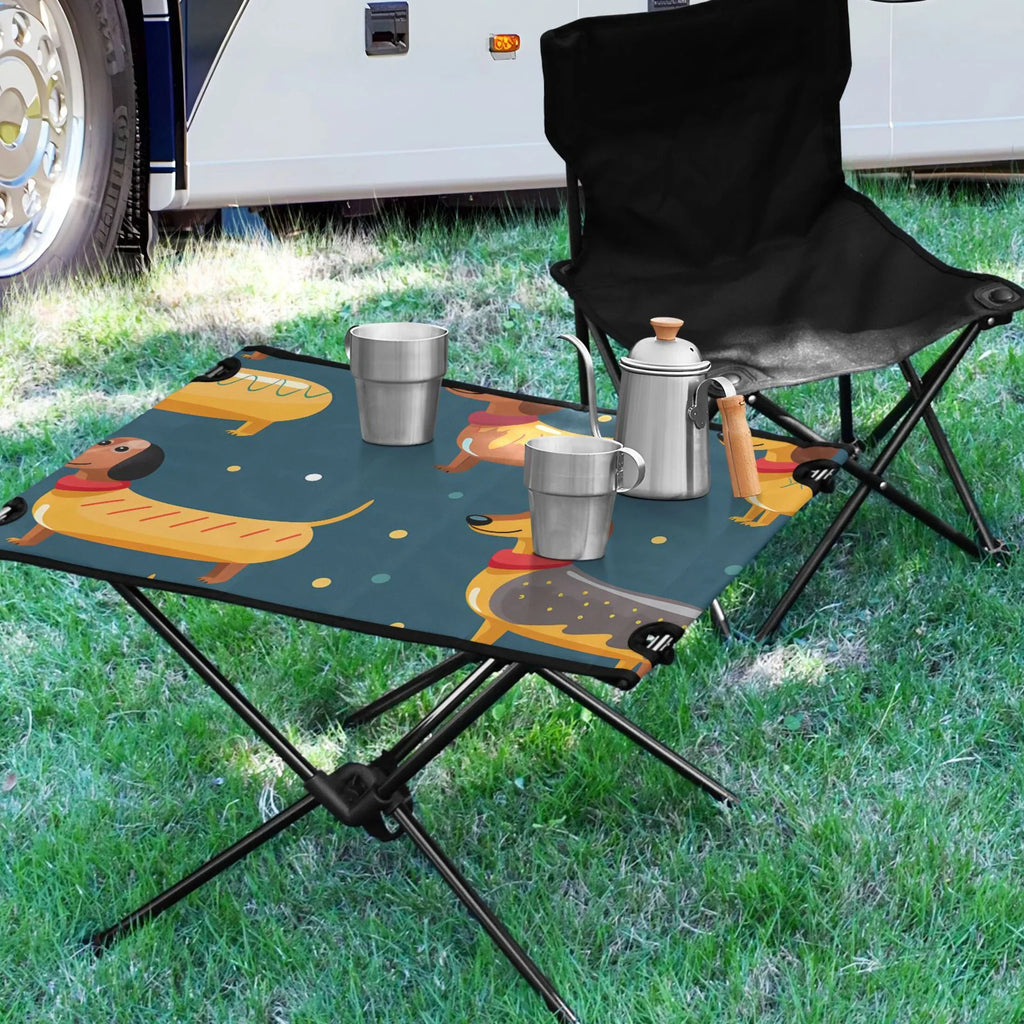Outdoor Compact Dachshund Table Portable Bag Folding Storage Dogs Fishing Cartoon Picnic for Camping Table Table with BBQ Beach Travel