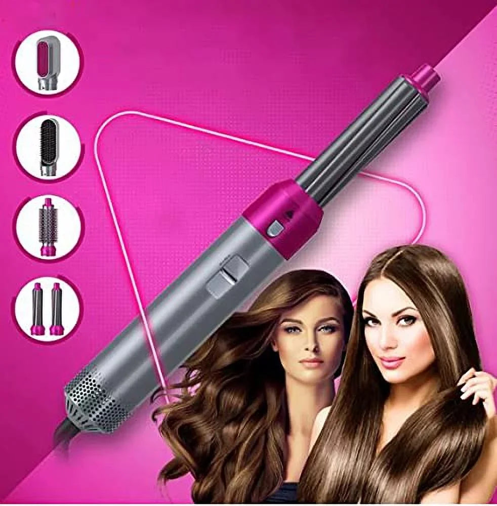 Color: PinkGold Dryer Hair with Heads 5-in-1 Automatic Dryer - Brush Brush Blow Straightening Electric Negative and Brush Styler Curling for - Hair Styling, Detachable Ionic