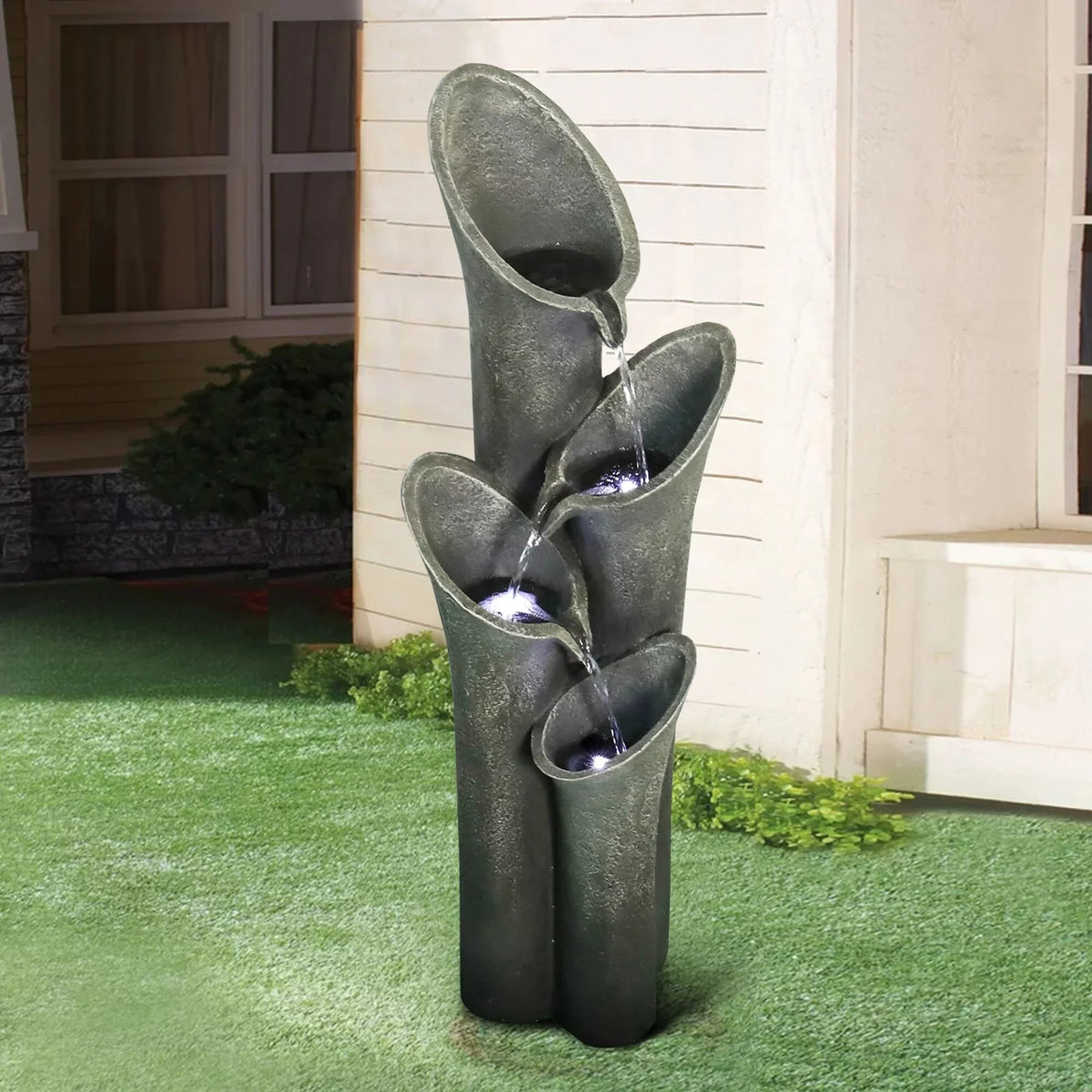 Resin 33.5'' Water for with Garden Water Light, Outdoor Fountain Fountain Floor Meedzom