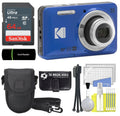 Blue Card Camera 5X Optical 1080P Tripod + 64GB 2.7" 16MP Zoom Memory Digital Full 28mm Kodak + LCD Case Camera HD FZ55 PIXPRO Reader Bundle + Cleaning and + Wide + Angle Video Wallet