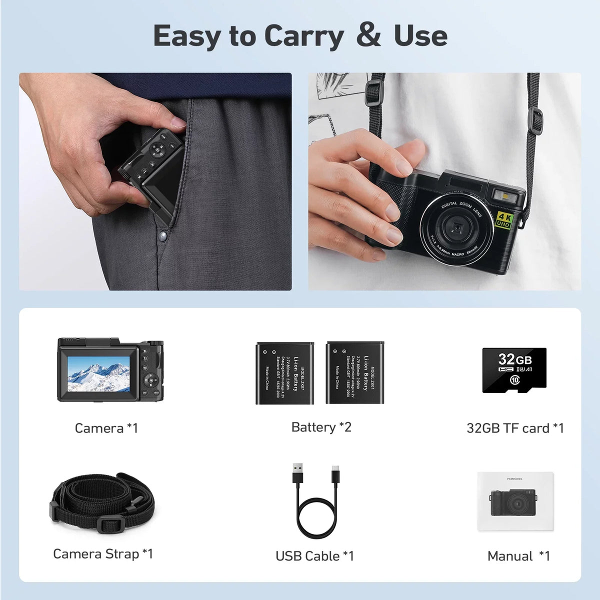 Macro for YouTube Camera Camera 16X Vlogging 180°Flip Photography Digital 3’’ 4K & Digital Flash, Zoom Function with Camera 48MP MARVUE Liftable Screen